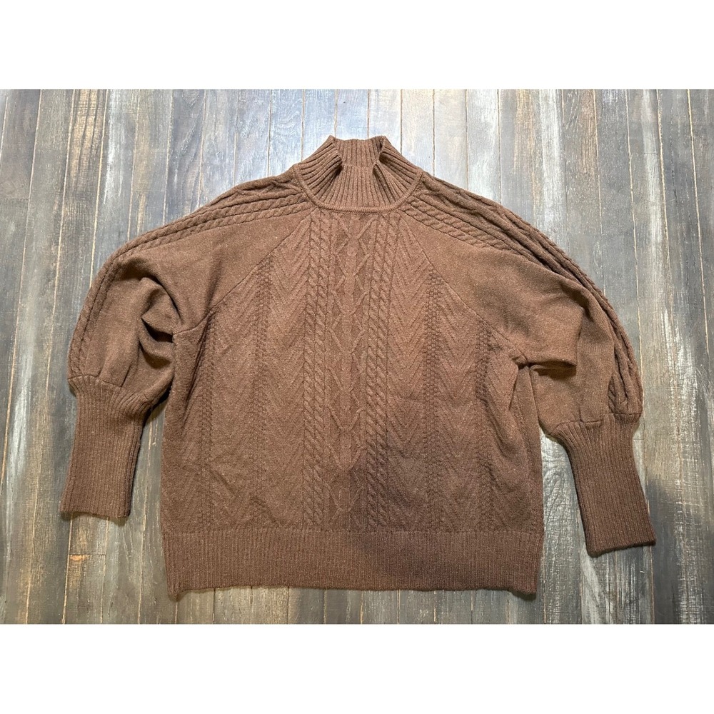 SHEIN Curve Brown Cable Knit Mock Neck Lantern Sleeve Sweater Plus Size 3XL